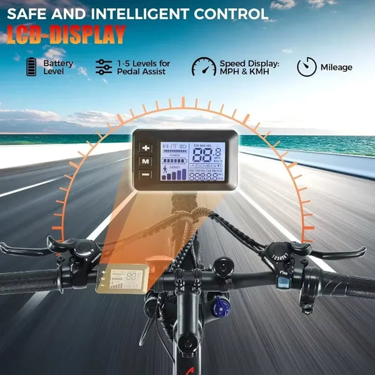 NEW Electric Bike for Adults, Electric Mountain Bike, 26" Sunshine Commuter Ebike, LCD Display, 21Speed