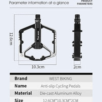 WEST BIKING Bicycle Pedals Sealed DU Bearing Nonslip Pedal Mountain Road Bike Cycling Alloy MTB Pedal Bicycle Accessories