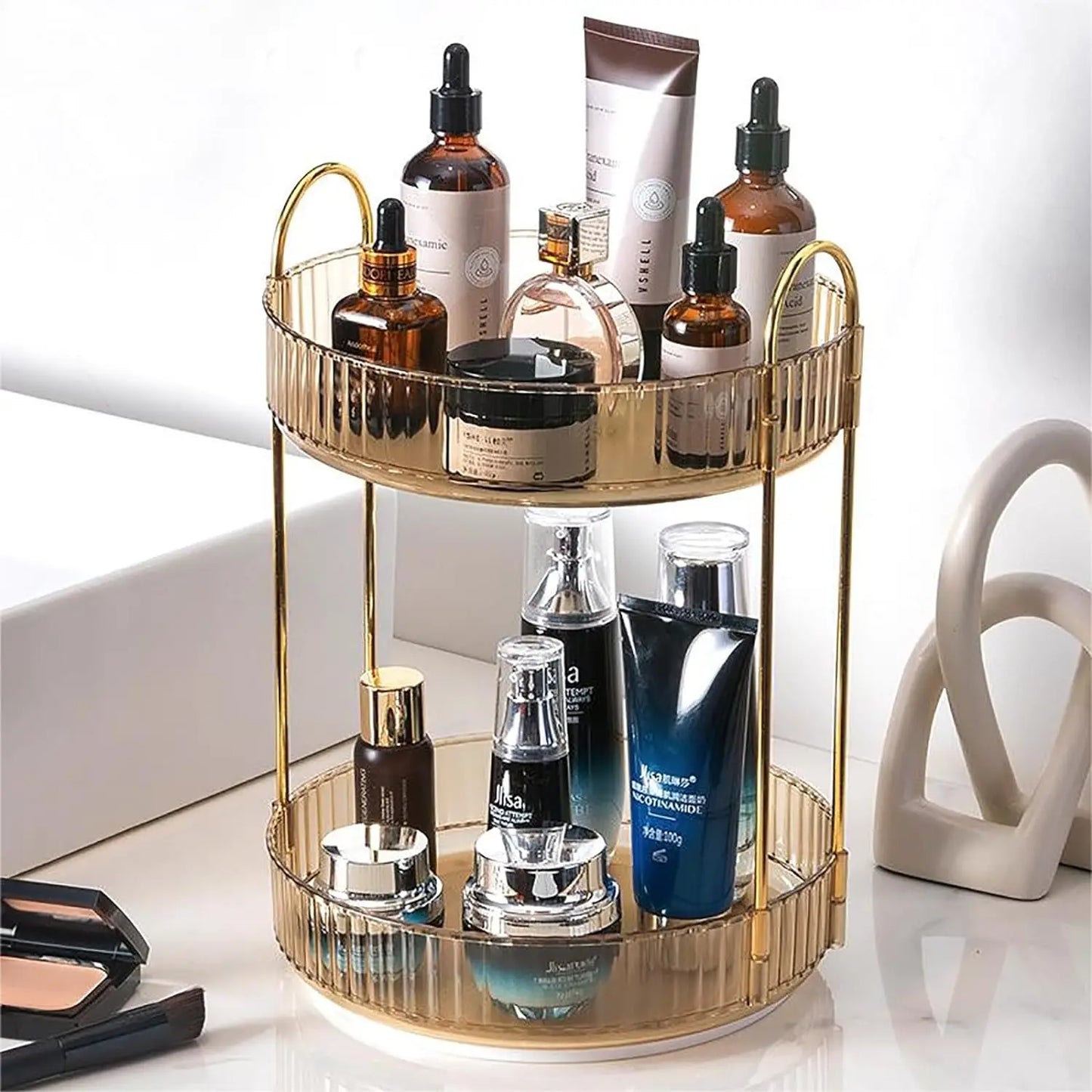 Rotating Makeup Organizer for Vanity, High-Capacity Skincare Storage Perfume Cosmetic Dresser Organizer Countertop 360 Spinning - MANDOTOS