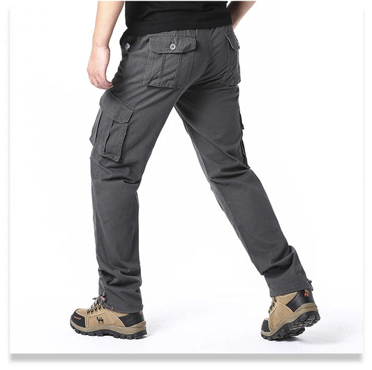 Large Pocket Loose Overalls Men's Outdoor Sports Jogging Tactical Pants Elastic Waist Pure Cotton Casual Work Pants - MANDOTOS