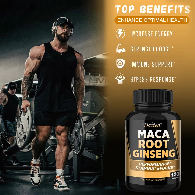 Maca Root with Ginseng 11,400mg - 120 Vegan Capsules for Men & Women - MANDOTOS