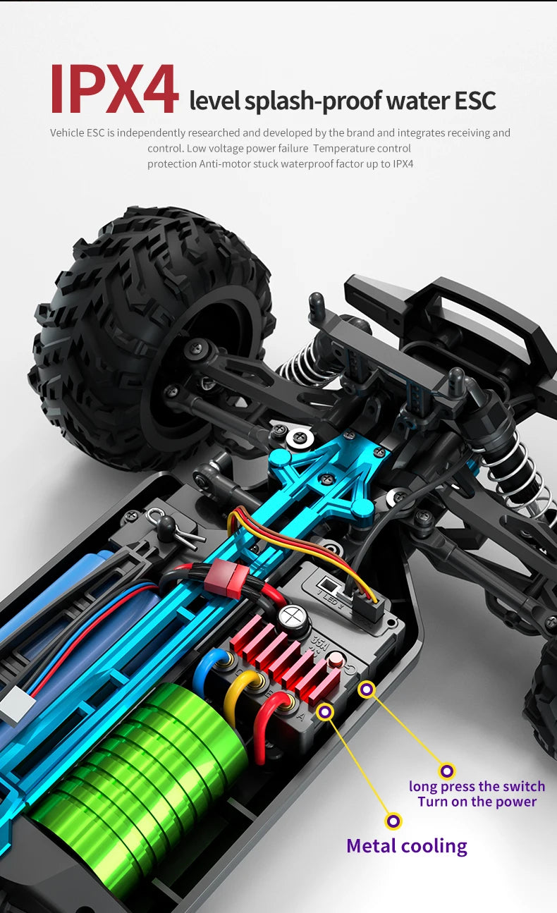 Teeggi 16101 /16102 PRO 1:16 High Speed RC Car With LED Light Drift 70KM/H 4WD RC Off-Road Car Monster Truck Toy For Kid Gifts - MANDOTOS