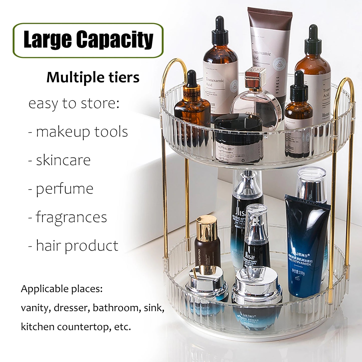 Rotating Makeup Organizer for Vanity, High-Capacity Skincare Storage Perfume Cosmetic Dresser Organizer Countertop 360 Spinning - MANDOTOS