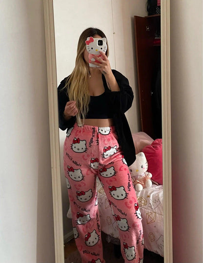Y2K Hello Kitty Pajamas Pants Sanrio Anime Women's Pajama Pants Cartoon Couple Home Sleepwear Trousers Leisure Home Clothing - MANDOTOS