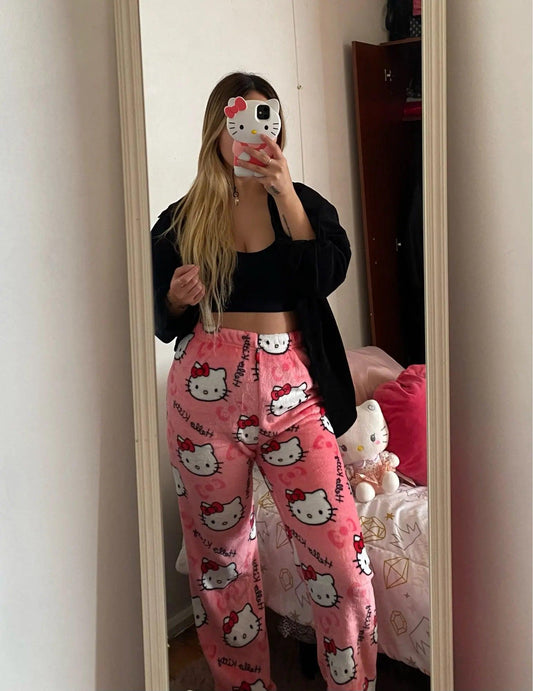 Y2K Hello Kitty Pajamas Pants Sanrio Anime Women's Pajama Pants Cartoon Couple Home Sleepwear Trousers Leisure Home Clothing - MANDOTOS