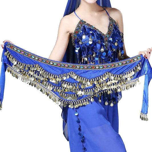 1PC New Style Belly Dance Belt Newest Multi-color Glass Silk Velvet Dancing Belt Scarf Crystal BellyDance Waist Chain Hip Scarf - MANDOTOS
