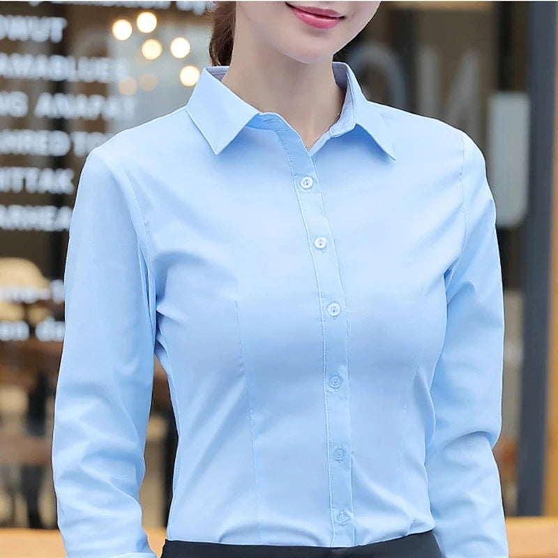 Women Shirts Blouses Women White Shirt Long Sleeve Blouse Female Tops OL Basic Shirt Blouses 2023 Fashion Elegant Woman Clothing - MANDOTOS