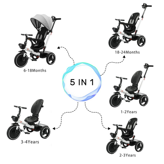 Ubravoo Baby Stroller Tricycle Ride Bike , 5-in-1, Adjustable Canopy, Sitting & Lying,Celerity Disassembly & Assembly,1-5 Years - MANDOTOS