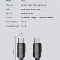Toocki 100W Type C to USB C Cable PD 3.0 Quick Charge 4.0 Fast Charging Type C to Type C for iPhone 15 Macbook Samsung Xiaomi - MANDOTOS