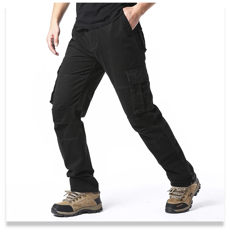 Large Pocket Loose Overalls Men's Outdoor Sports Jogging Tactical Pants Elastic Waist Pure Cotton Casual Work Pants - MANDOTOS