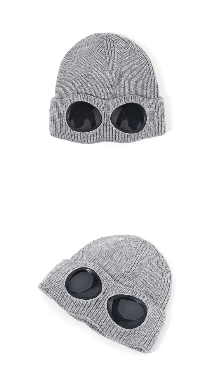 Brimless Hat With Goggles For Men And Women In Winter Hat Neutral Solid Color Skull Knitted Hat In Winter - MANDOTOS