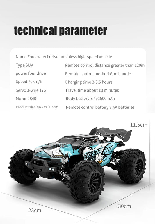 Teeggi 16101 /16102 PRO 1:16 High Speed RC Car With LED Light Drift 70KM/H 4WD RC Off-Road Car Monster Truck Toy For Kid Gifts - MANDOTOS