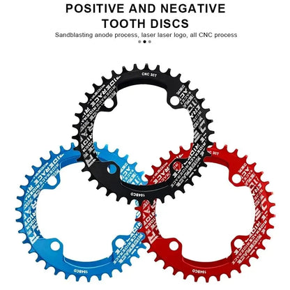 RIDERACE Bicycle Crank Chainring 104BCD Round Shape Narrow Wide 32T/34T/36T/38T Mountain Bike Crankset Chainwheel Single Plate