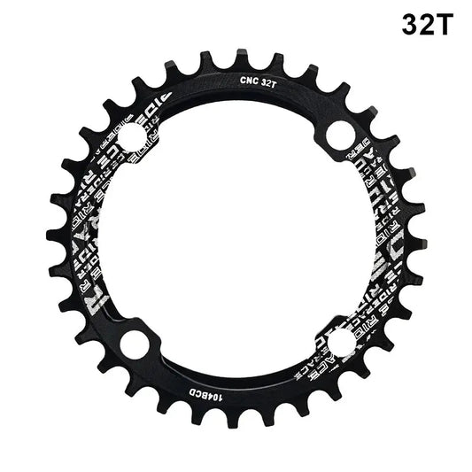 RIDERACE Bicycle Crank Chainring 104BCD Round Shape Narrow Wide 32T/34T/36T/38T Mountain Bike Crankset Chainwheel Single Plate