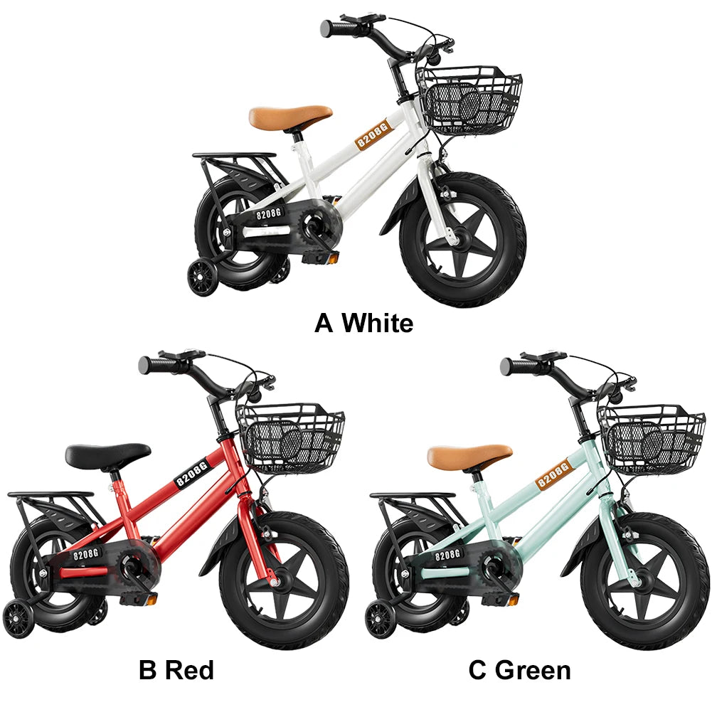 12 Inch Children Kids Bike Bicycle with Training Wheels & Basket Toddler Kids Bicycle for Ages 3-7 Years Old Boys Girls Train
