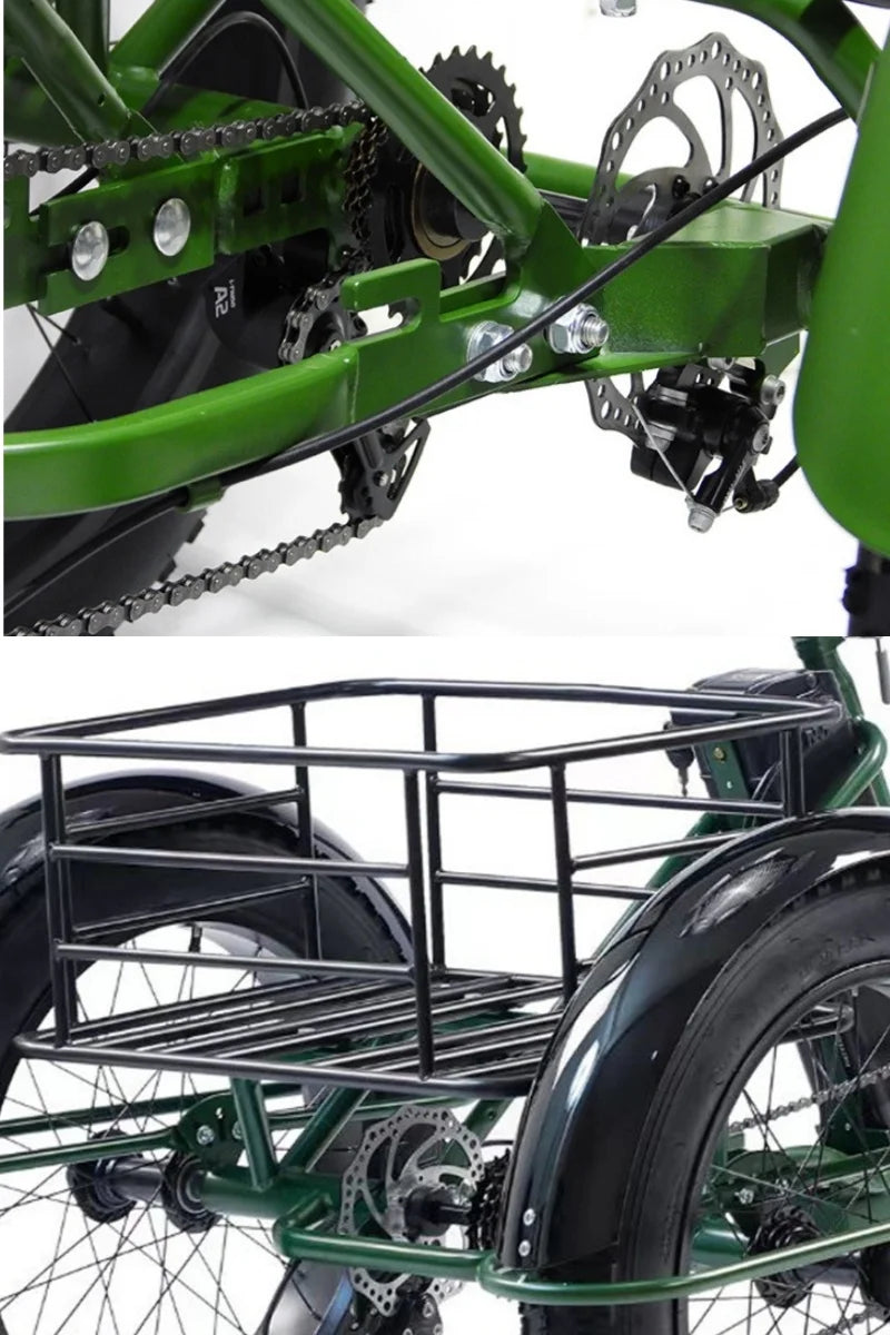 3 Wheel Electric Bicycles for Adults Men Women 24 Inch Electric Fat Bike 750W 15AH Powerful Electric Bicycle With Cargo Basket