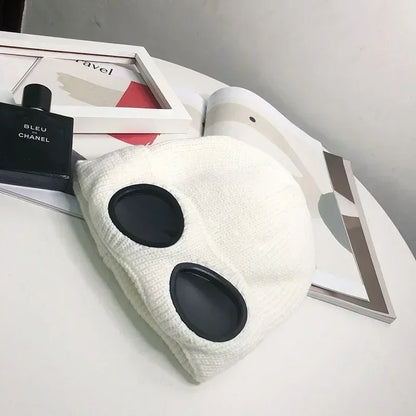 Brimless Hat With Goggles For Men And Women In Winter Hat Neutral Solid Color Skull Knitted Hat In Winter - MANDOTOS