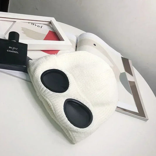 Brimless Hat With Goggles For Men And Women In Winter Hat Neutral Solid Color Skull Knitted Hat In Winter - MANDOTOS