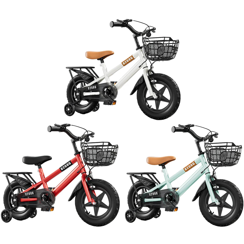 12 Inch Children Kids Bike Bicycle with Training Wheels & Basket Toddler Kids Bicycle for Ages 3-7 Years Old Boys Girls Train