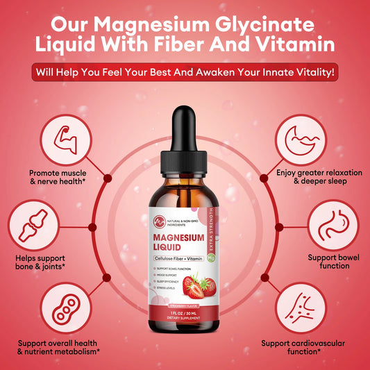 Magnesium Glycinate Liquid Drops - Triple Absorption Supplement, Support Nerves, Nighttime, Heart and Muscles Health Help Sleep