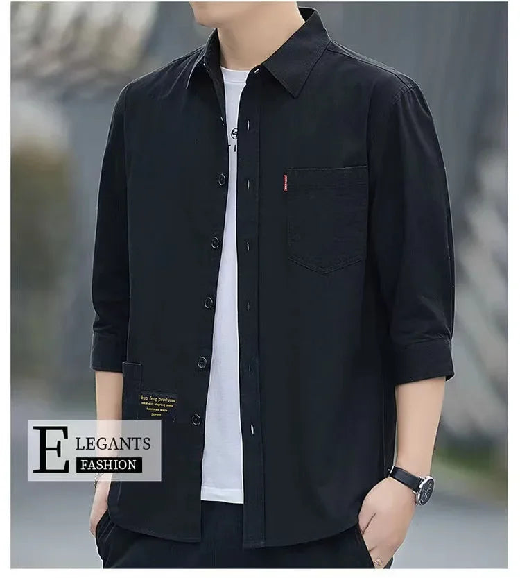 Men shirts Summer Men's clothing Short-Sleeved shirts & blouses Daily Solid Color Stand-Up Collar Casual Beach Style Male Shirt - MANDOTOS