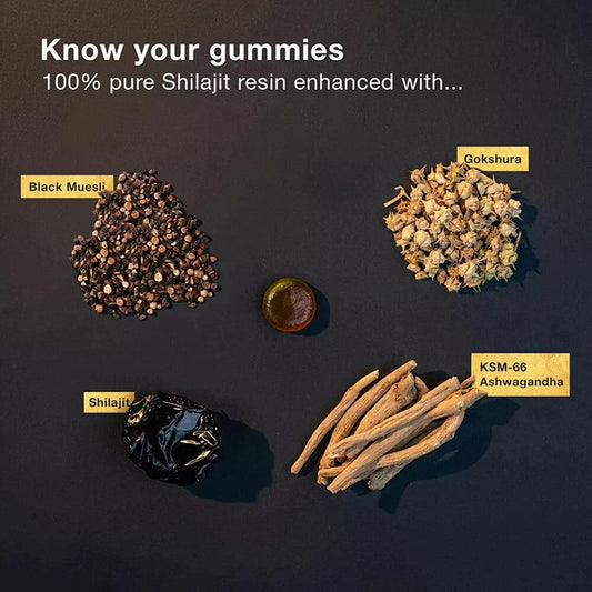 Pure Himalayan Shilajit Gummies, 3000 Mg Gold Grade Shilajit with Ashwagandha, Gokshura for Energy and Immune Support - MANDOTOS