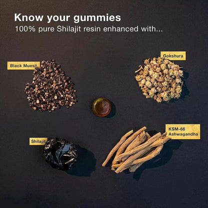 Pure Himalayan Shilajit Gummies, 3000 Mg Gold Grade Shilajit with Ashwagandha, Gokshura for Energy and Immune Support - MANDOTOS