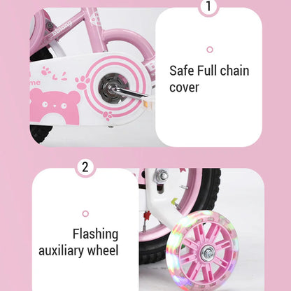 Kids Bike 12-20in Bicycle for Girls Ages 3-13 Years with Training Wheels Basket Protective Net Fash Wheel