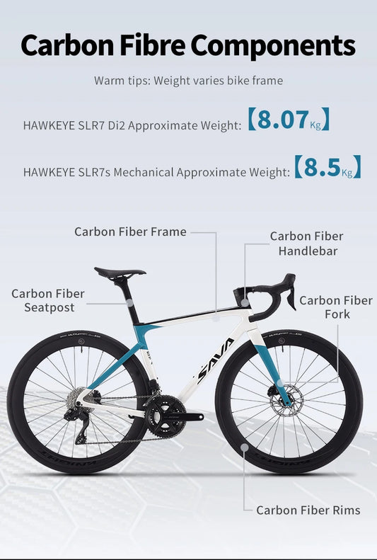 SAVA 2025NEW HAWKEYE SLR7 Carbon Fiber Road Bike with Shimano 105 DI2 R7170 Component Hydraulic Discs, Complete Adult Racing Set