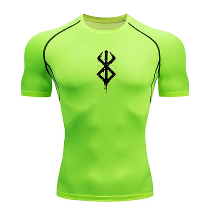 Men's Print Compression Shirts Summer Short Sleeve Rash Guard Gym Workout T-shirt Athletic Quick Dry Baselayer Undershirts Tops - MANDOTOS