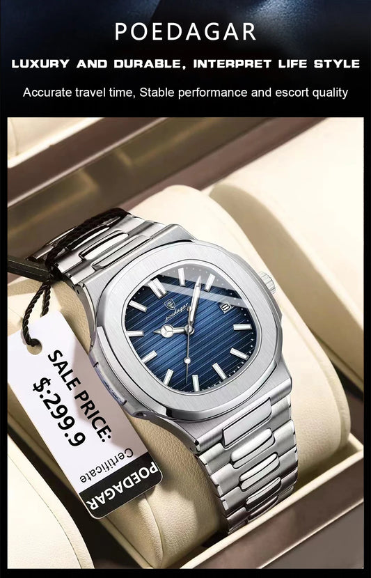 POEDAGAR Top Luxury Brand Man Watch Sports Waterproof Luminous Date Men Wristwatch Square Dial Quartz Men's Watches High Quality - MANDOTOS