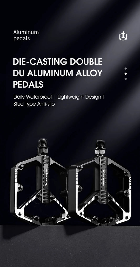 WEST BIKING Bicycle Pedals Sealed DU Bearing Nonslip Pedal Mountain Road Bike Cycling Alloy MTB Pedal Bicycle Accessories