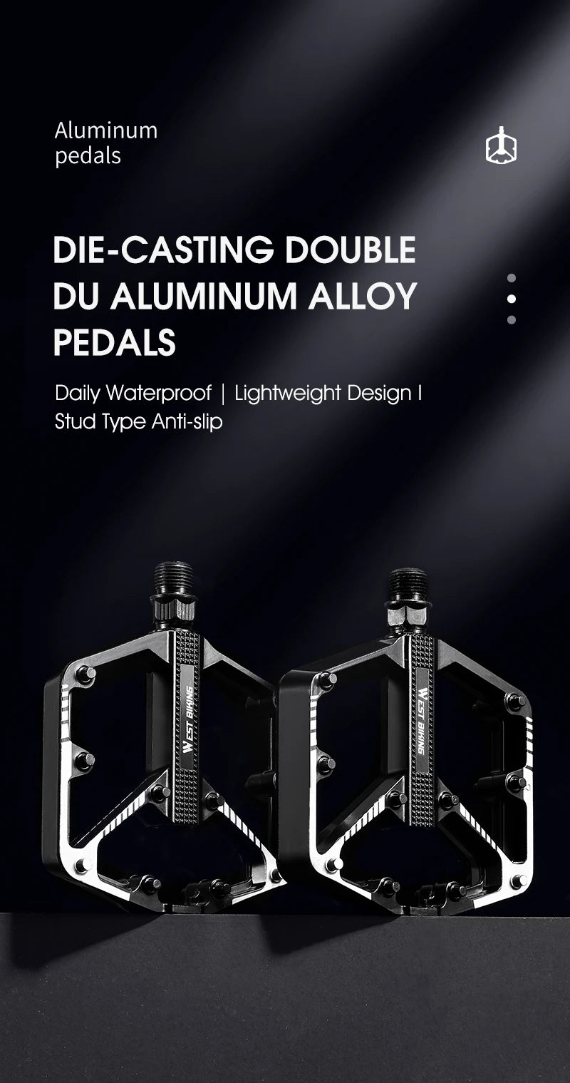 WEST BIKING Bicycle Pedals Sealed DU Bearing Nonslip Pedal Mountain Road Bike Cycling Alloy MTB Pedal Bicycle Accessories