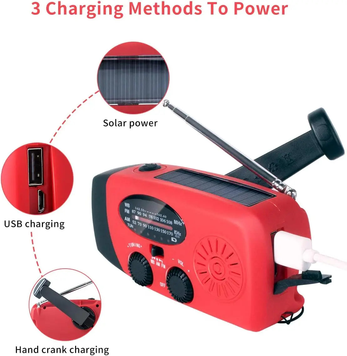 2000mAh Emergency Crank Weather Radio with LED Flashlight, Alertsync Portable AM/FM/NOAA Solar Radio with Phone Charger, SOS Ala - MANDOTOS