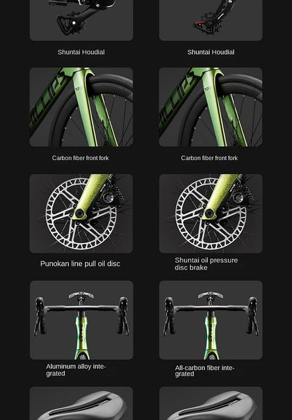2025 New Ultra-Light Carbon Fiber Road Bike Fast Racing Bicycle with Hydraulic Disc Brakes 16/24-Speed Gear Shift Drop Handlebar