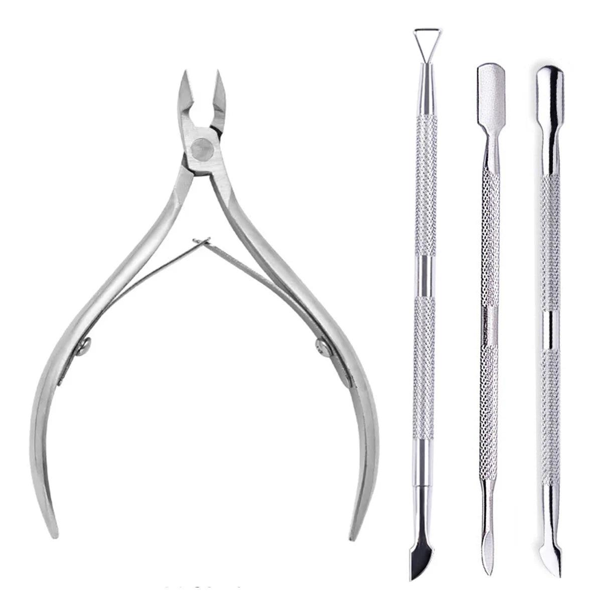4 Pcs/Set Professional Stainless Steel Nail Cutter Scissor Nippers Muti Function Cuticle Pusher Remover Nail Care Manicure Kits - MANDOTOS