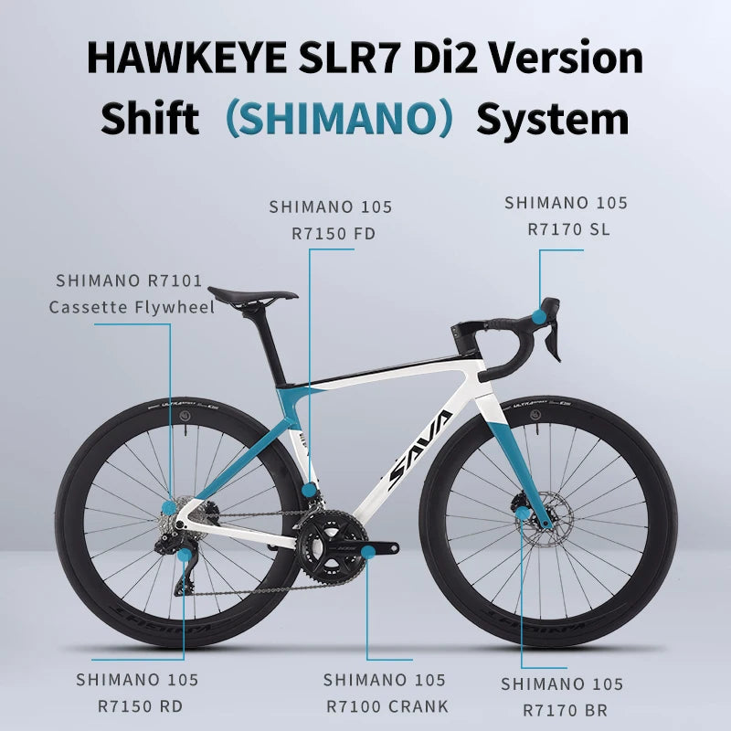 SAVA 2025NEW HAWKEYE SLR7 Carbon Fiber Road Bike with Shimano 105 DI2 R7170 Component Hydraulic Discs, Complete Adult Racing Set