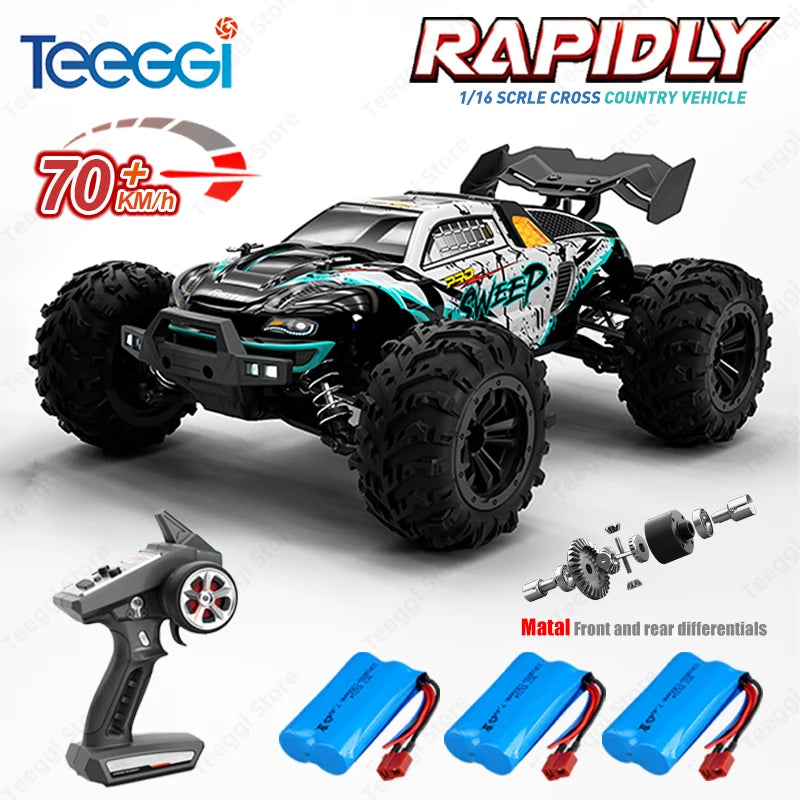 Teeggi 16101 /16102 PRO 1:16 High Speed RC Car With LED Light Drift 70KM/H 4WD RC Off-Road Car Monster Truck Toy For Kid Gifts - MANDOTOS