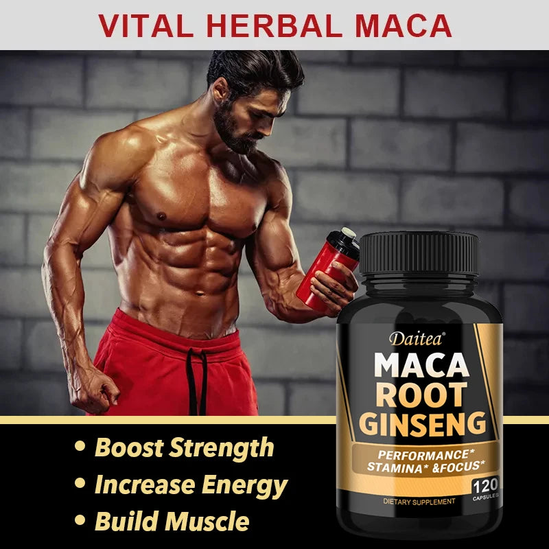Maca Root with Ginseng 11,400mg - 120 Vegan Capsules for Men & Women - MANDOTOS
