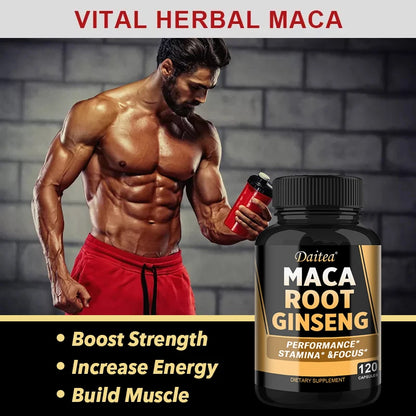 Maca Root with Ginseng 11,400mg - 120 Vegan Capsules for Men & Women - MANDOTOS