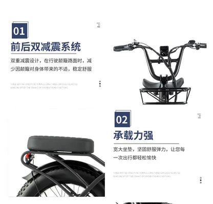 Commuter electric bicycle adult double riding removable battery long battery life wide fat tire