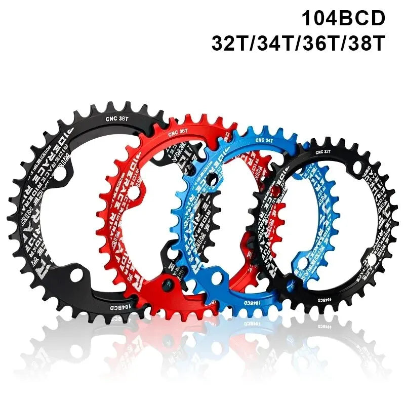 RIDERACE Bicycle Crank Chainring 104BCD Round Shape Narrow Wide 32T/34T/36T/38T Mountain Bike Crankset Chainwheel Single Plate