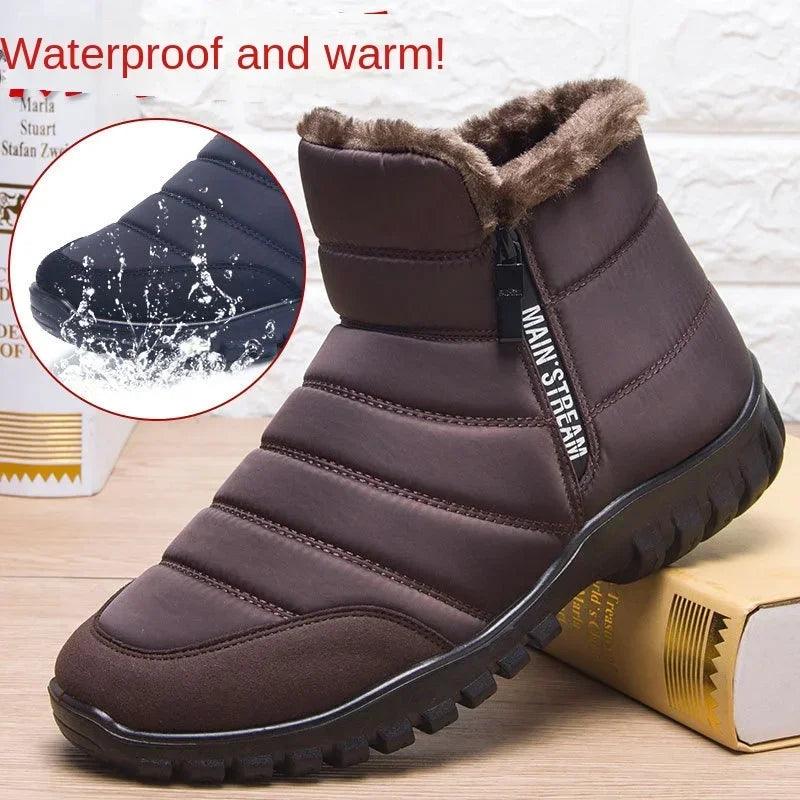 Winter men's snow boots, double zippered waterproof shoes rain boots fishing Winter Warm Boots men's boots - MANDOTOS