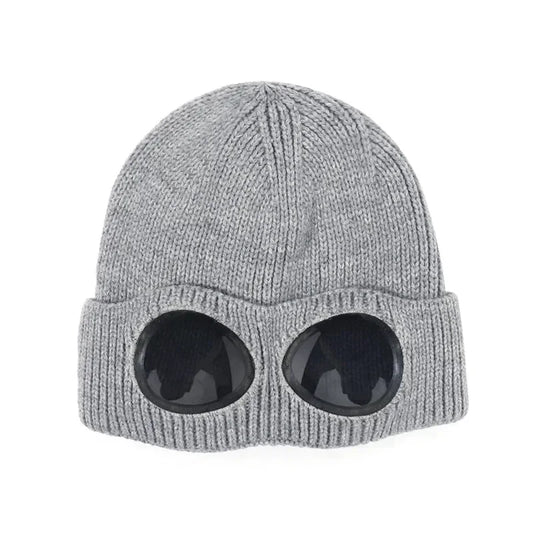 Brimless Hat With Goggles For Men And Women In Winter Hat Neutral Solid Color Skull Knitted Hat In Winter - MANDOTOS