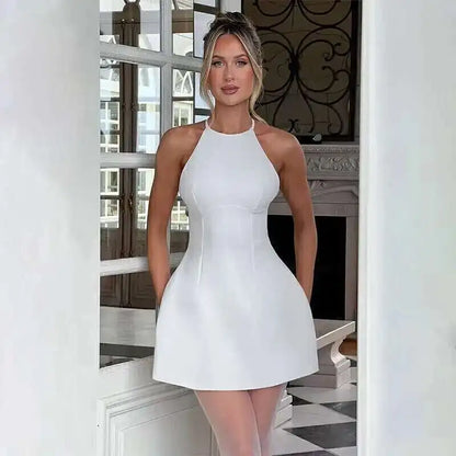 Townlike Pocket Elegant A-line Dress Women Mini 2024 Spring Summer Dress Deep V Neck Nightclub Sexy Party Dresses Vestidos - MANDOTOS