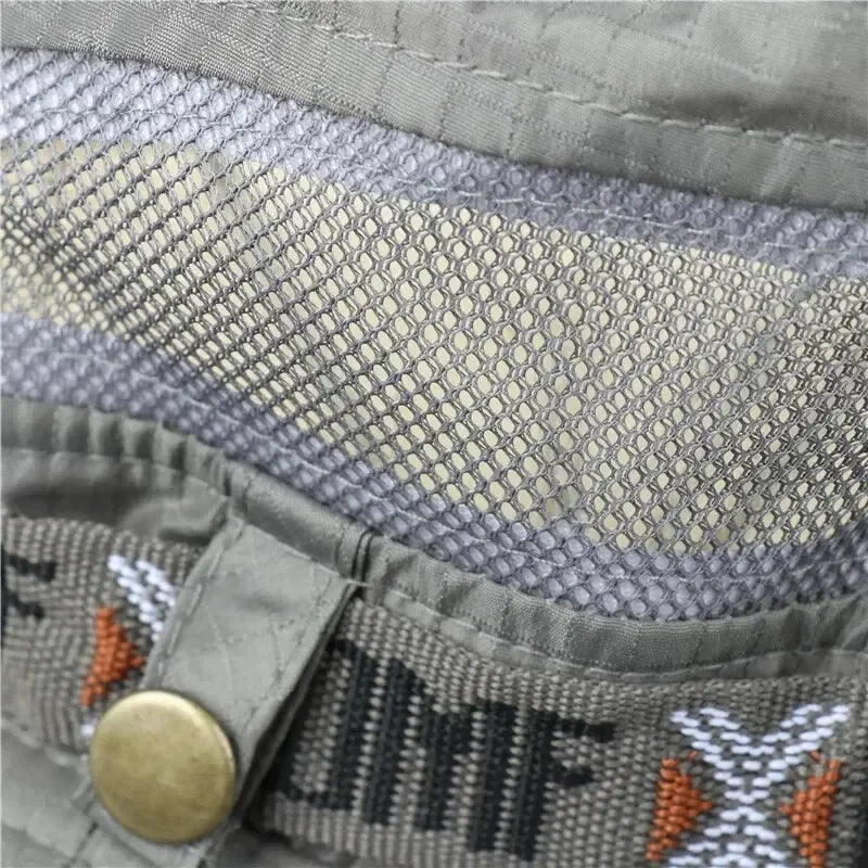 Summer Men Bucket Hat Outdoor UV Protection Wide Brim Panama Safari Hunting Hiking Hat Mesh Fisherman Hat Beach Sunscreen Cap - MANDOTOS