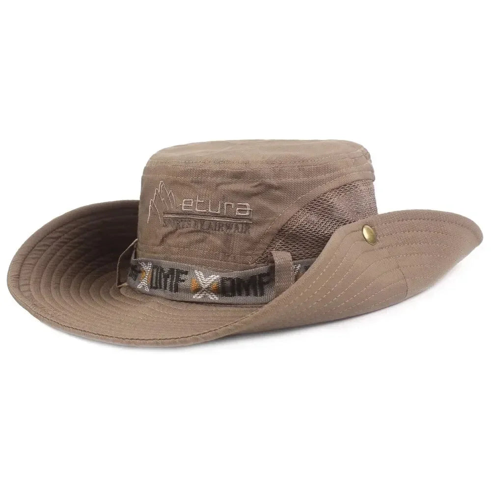 Summer Men Bucket Hat Outdoor UV Protection Wide Brim Panama Safari Hunting Hiking Hat Mesh Fisherman Hat Beach Sunscreen Cap - MANDOTOS