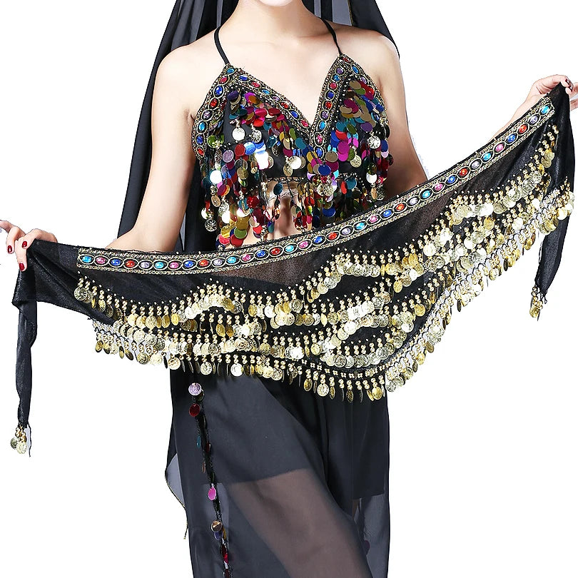 1PC New Style Belly Dance Belt Newest Multi-color Glass Silk Velvet Dancing Belt Scarf Crystal BellyDance Waist Chain Hip Scarf - MANDOTOS