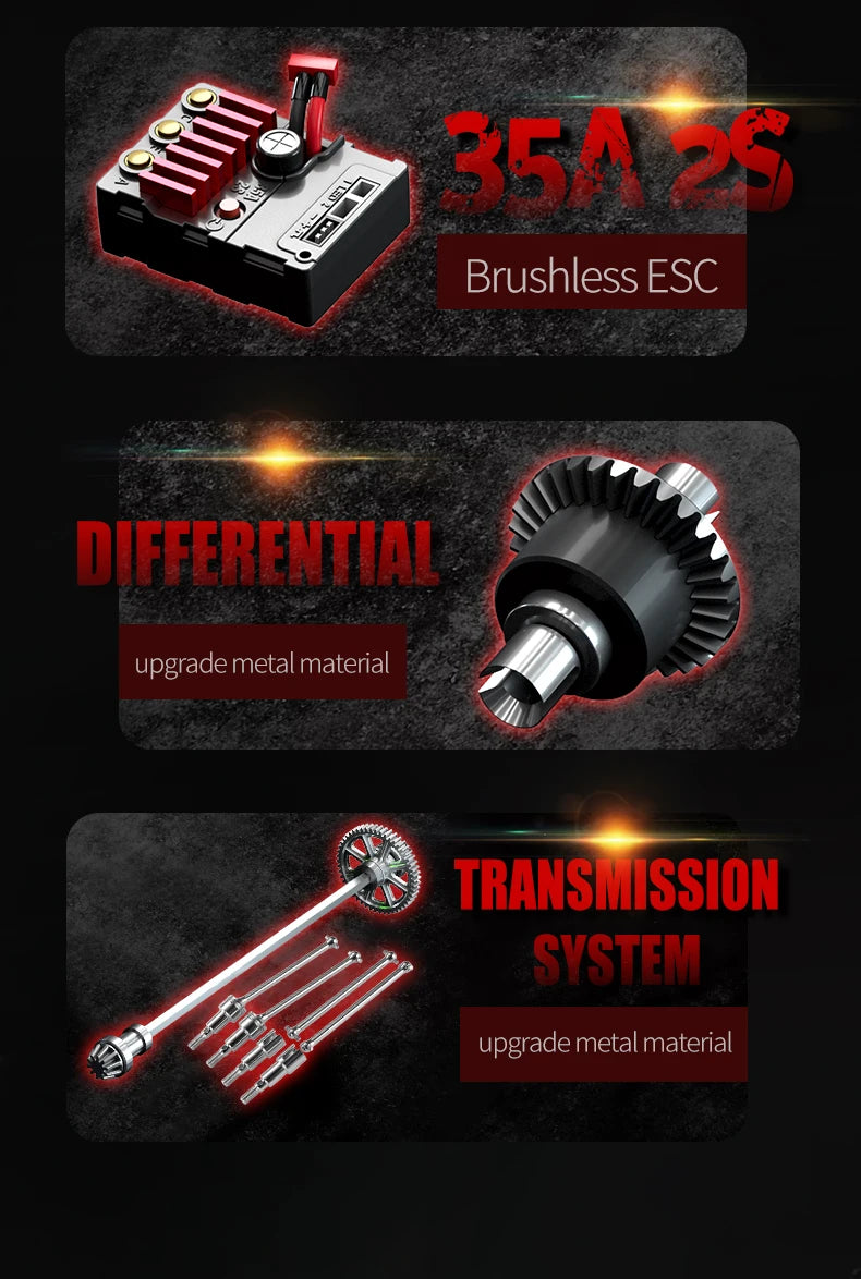 Teeggi 16101 /16102 PRO 1:16 High Speed RC Car With LED Light Drift 70KM/H 4WD RC Off-Road Car Monster Truck Toy For Kid Gifts - MANDOTOS