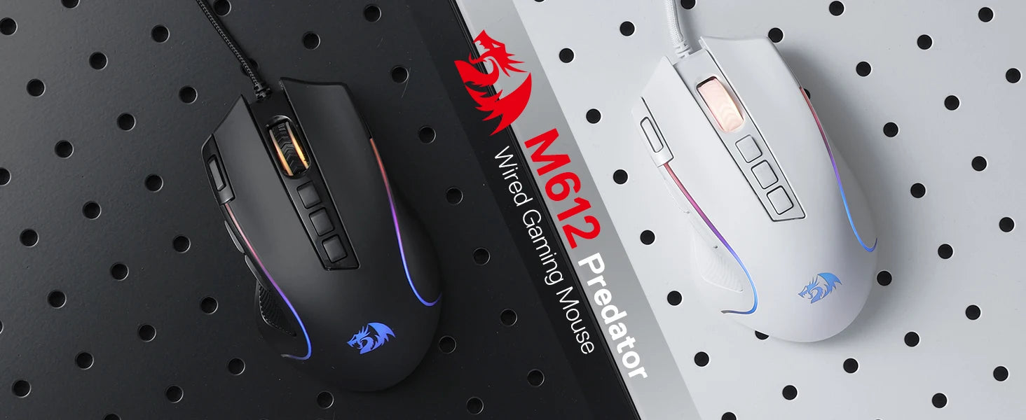 Redragon M612 Predator RGB Gaming Mouse 8000 DPI Wired Optical with 11 Programmable Buttons, White - MANDOTOS